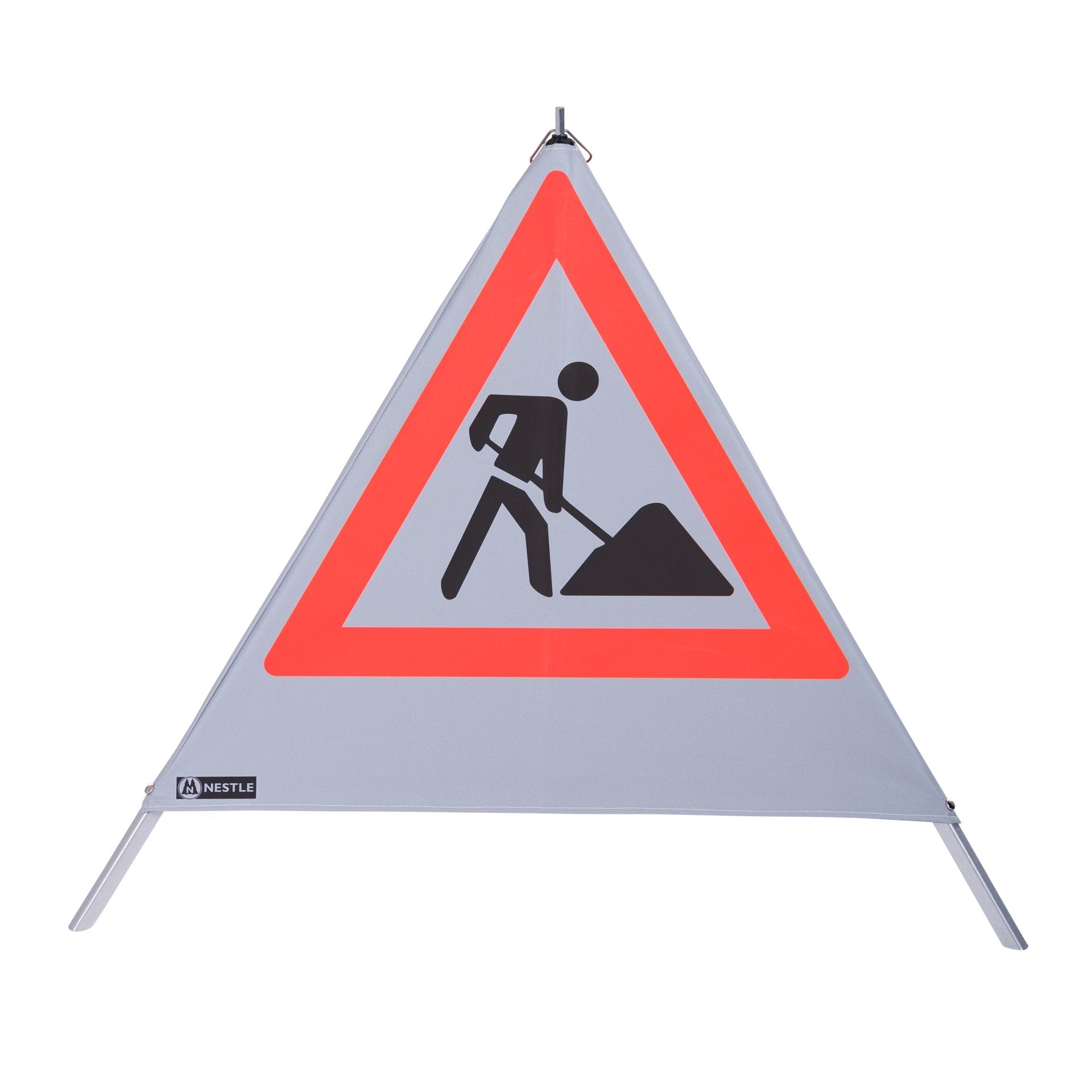 NESTLE Warnpyramide 90 cm, Schaufelmann (VZ123), retroreflektierend, mit Feder NESTLE Warnpyramide 90 cm, Schaufelmann (VZ123), retroreflektierend, mit Feder